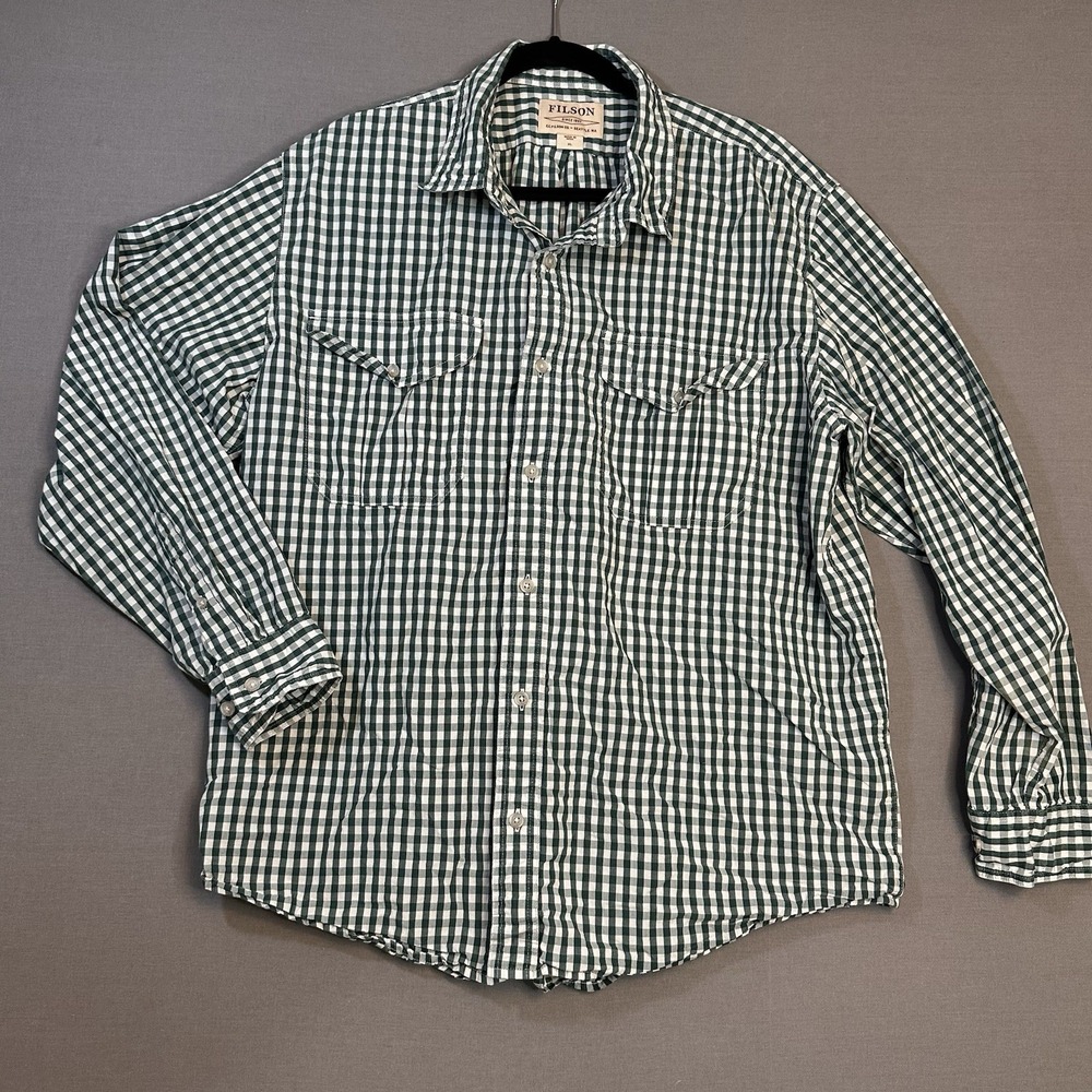 Filson Workshirt Men's XL Green White Check Long Sleeve Button-Up Pockets